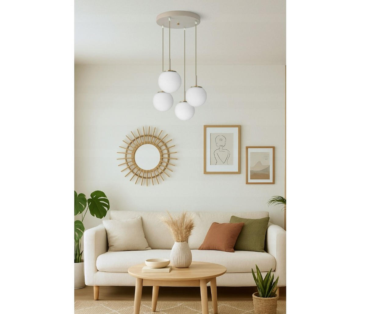 PENDELLEUCHTE ECRU II - Beige/Goldfarben, Glas/Metall (40/40/100cm) - kiki design