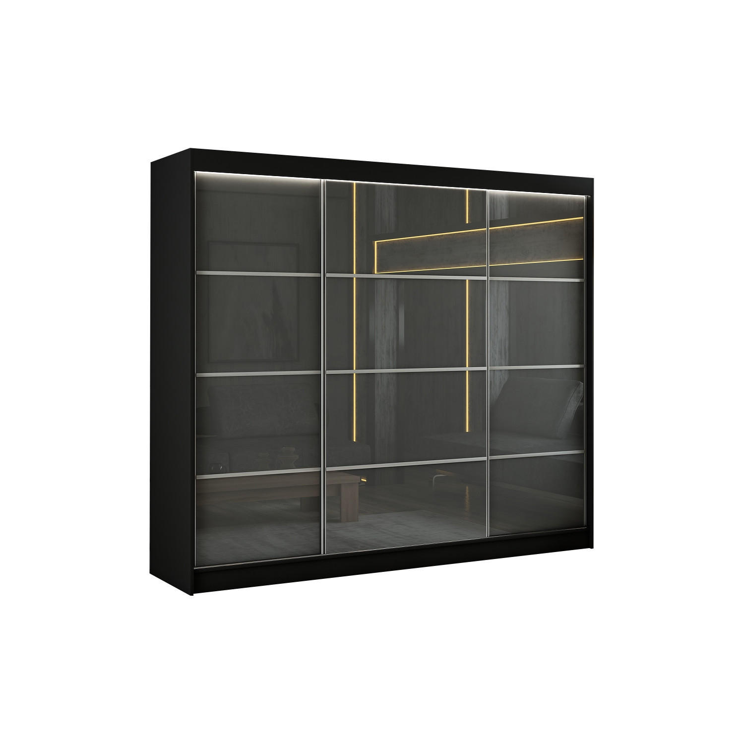 SCHIEBETÜRENSCHRANK TIPI III - Schwarz/Grau, Holzwerkstoff (250/215/61cm) - Meblini