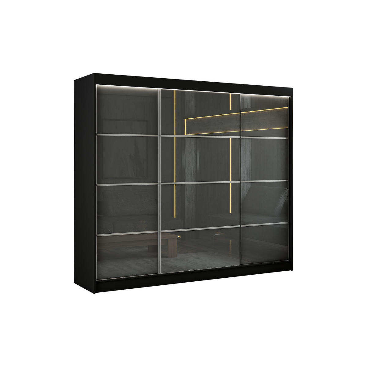 SCHIEBETÜRENSCHRANK TIPI III - Schwarz/Grau, Holzwerkstoff (250/215/61cm) - Meblini