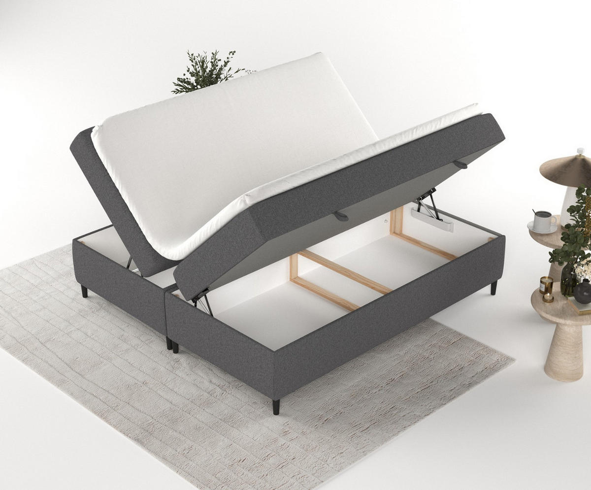 BOXBETT Theo 120/200 cm Anthrazit im Megan Stoff - Anthrazit/Schwarz, Holz/Holzwerkstoff (120/200cm) - AltaBeds