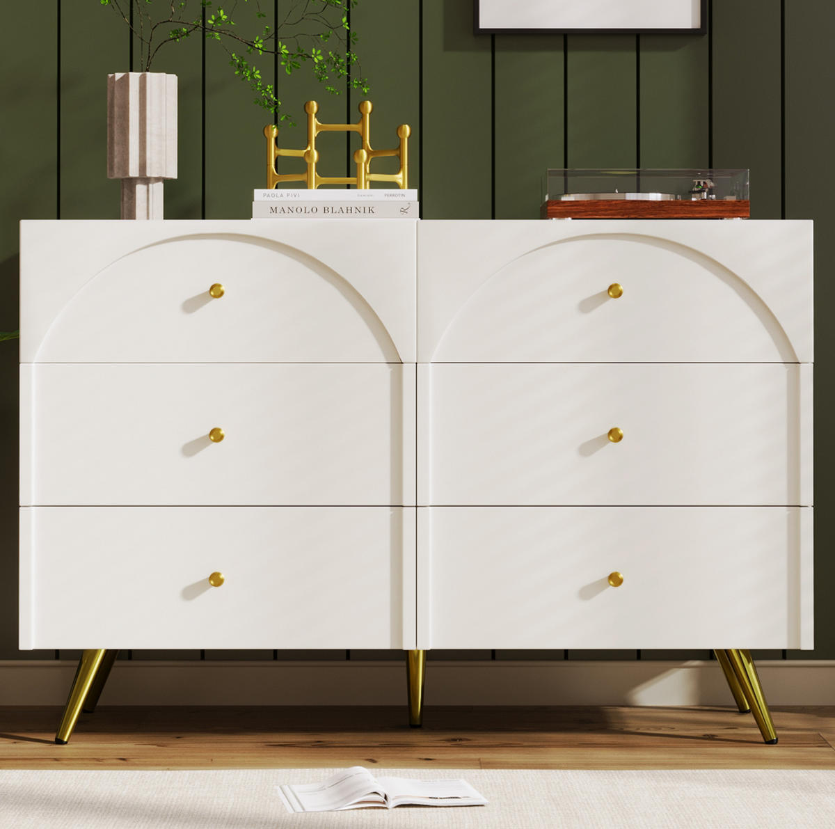 KOMMODE aus Spanplatte und Metall 120x40x85 cm Creme-Weiß mit 6 Schubladen - Weiß, Holzwerkstoff (40/85/120cm) - IVMEU