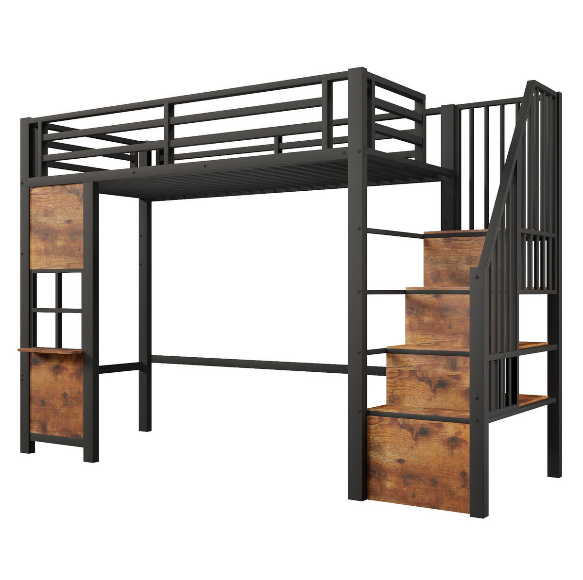 HOCHBETT 90x200 cm in Schwarz mit Stauraumtreppe und offenem Spielbereich - Schwarz, Holzwerkstoff (90/200cm) - IVMEU