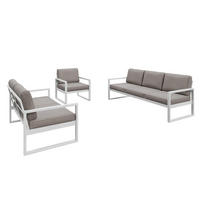 GARTENSET Madera für 6 Personen Balkonmöbel Aluminium Terassenmöbel Sitzbank, 4-tlg. Tisch, weiß, graubeige - Beige/Weiß, Kunststoff/Metall - Margaret Hadas24