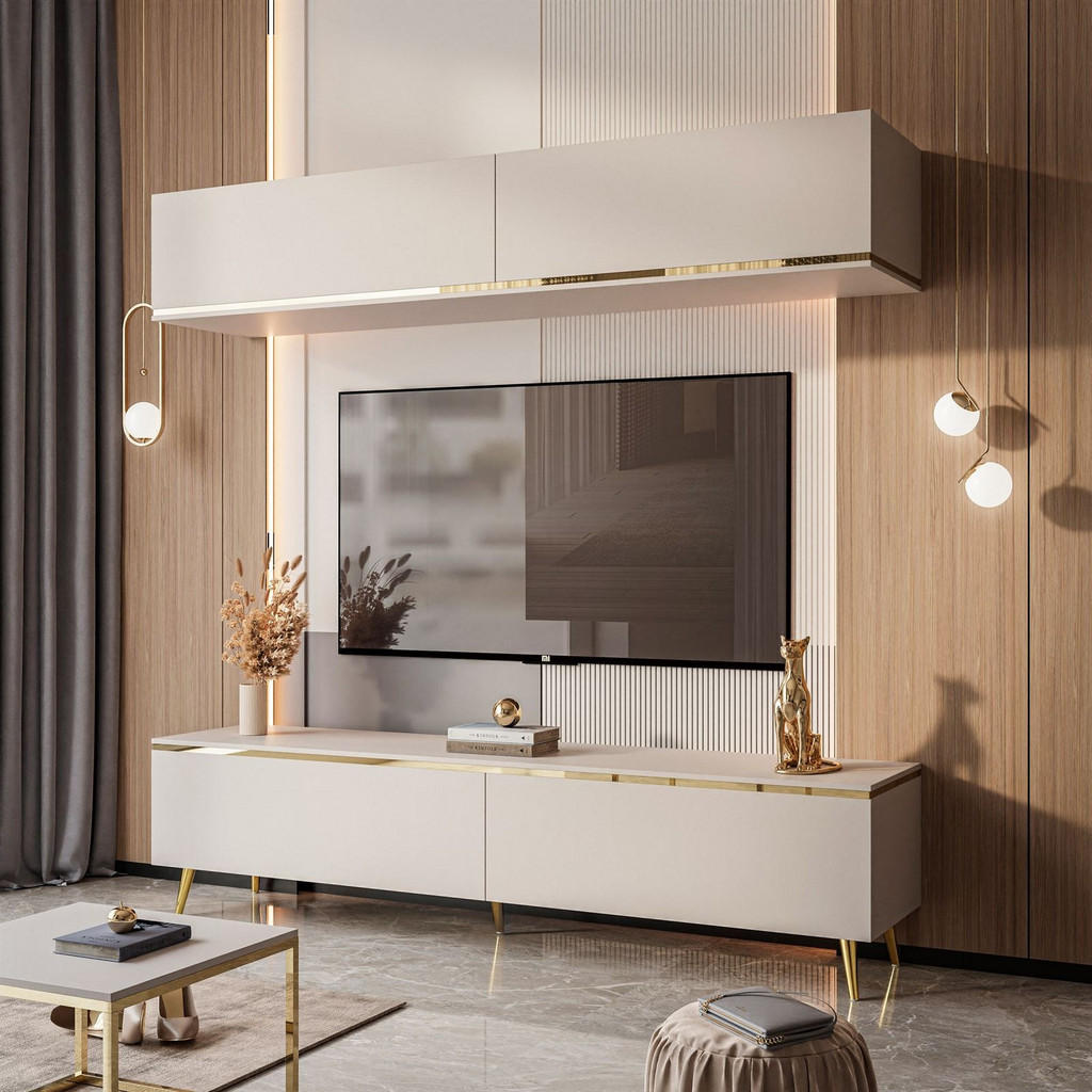 Thumbnail - Lookway Wohnwand, Kaschmir, Holzwerkstoff, Uni, Rechteckig, 180x45x40 cm, Wohnzimmer, Wohnwände, Wohnwand-Sets