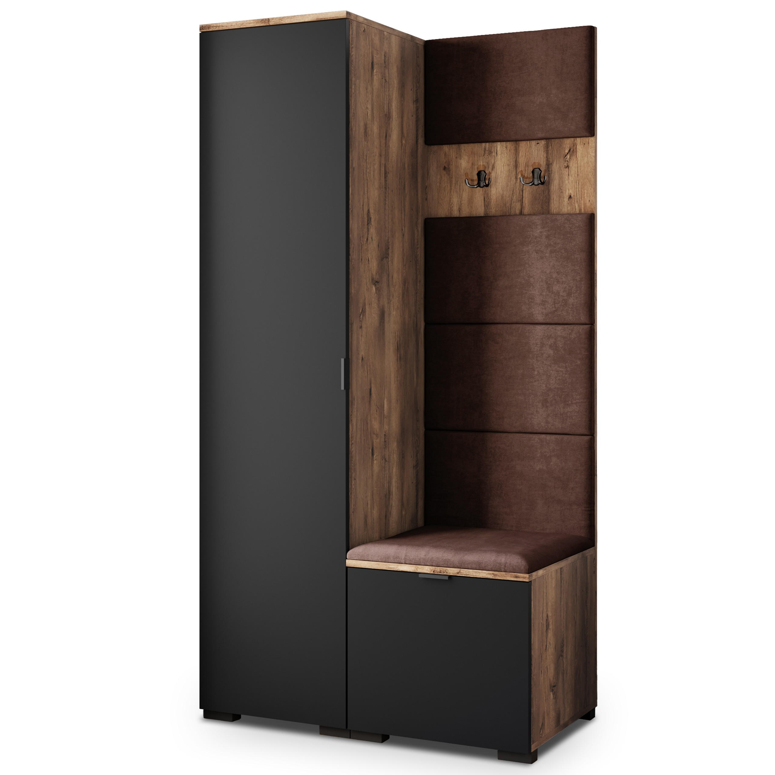 Masseno Garderobenschrank Eiche, Schwarz, Braun 95x181x51 cm