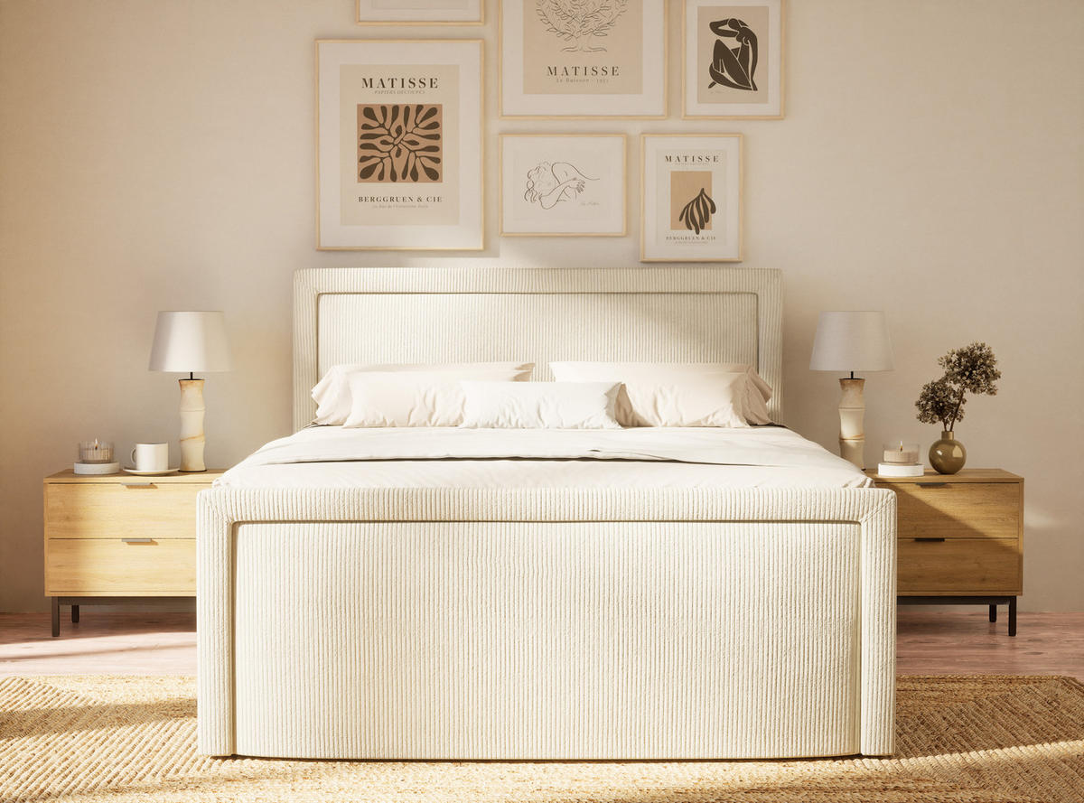 BOXSPRINGBETT Fresco 160/200 cm, in Creme, Bettkasten, Matratze, Topper - Creme/Schwarz, Holz/Holzwerkstoff (160/200cm) - Maison de Reve