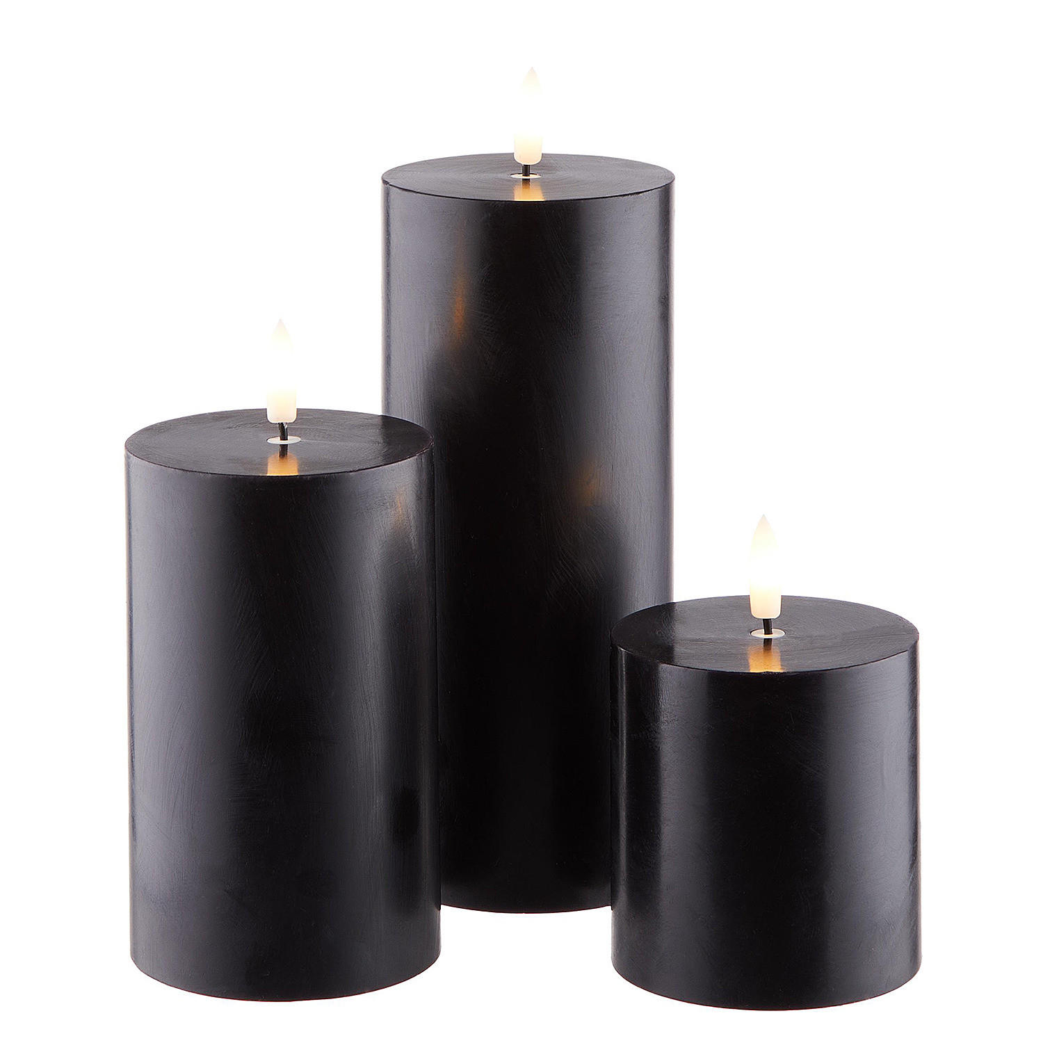 LED-KERZEN (3er Set) Nordic Light - Schwarz, Paraffin (8/8/18cm) - BUTLERS