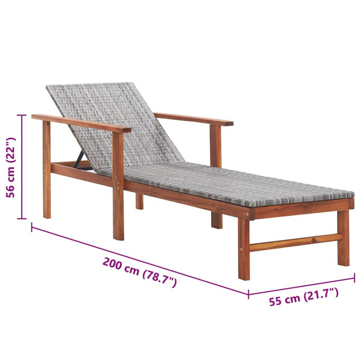 SONNENLIEGE Poly Rattan Und Massivholz Akazie Grau - Grau, Kunststoff (55/56/200cm) - vidaXL