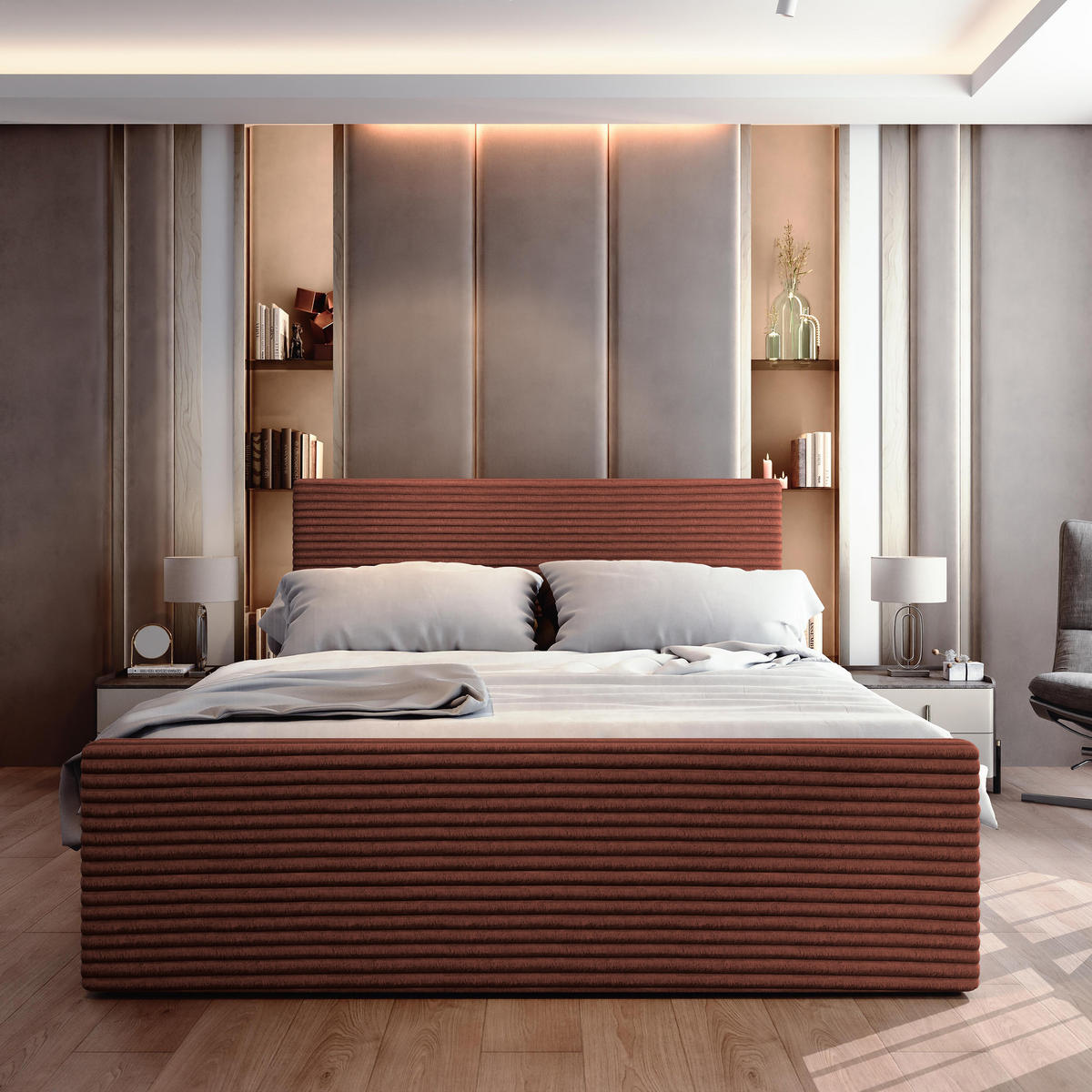 BOXBETT BRENTO 140x200 cm mit Matratze und Topper - Braun - Braun, Holz (140/200cm) - MASSENO