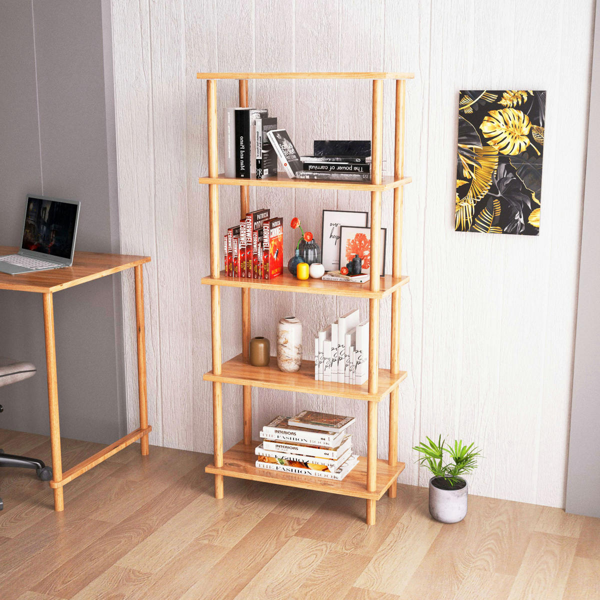 BÜCHERREGAL Hirvensalmi - Naturfarben, Holz/Holzwerkstoff (60/137/29cm) - [en.casa]
