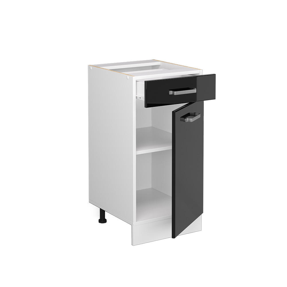 KÜCHENUNTERSCHRANK R-Line Schwarz Hochglanz 40 cm ohne Arbeitsplatte - Schwarz Hochglanz/Schwarz, Holzwerkstoff (40/81.6/46cm) - Vicco