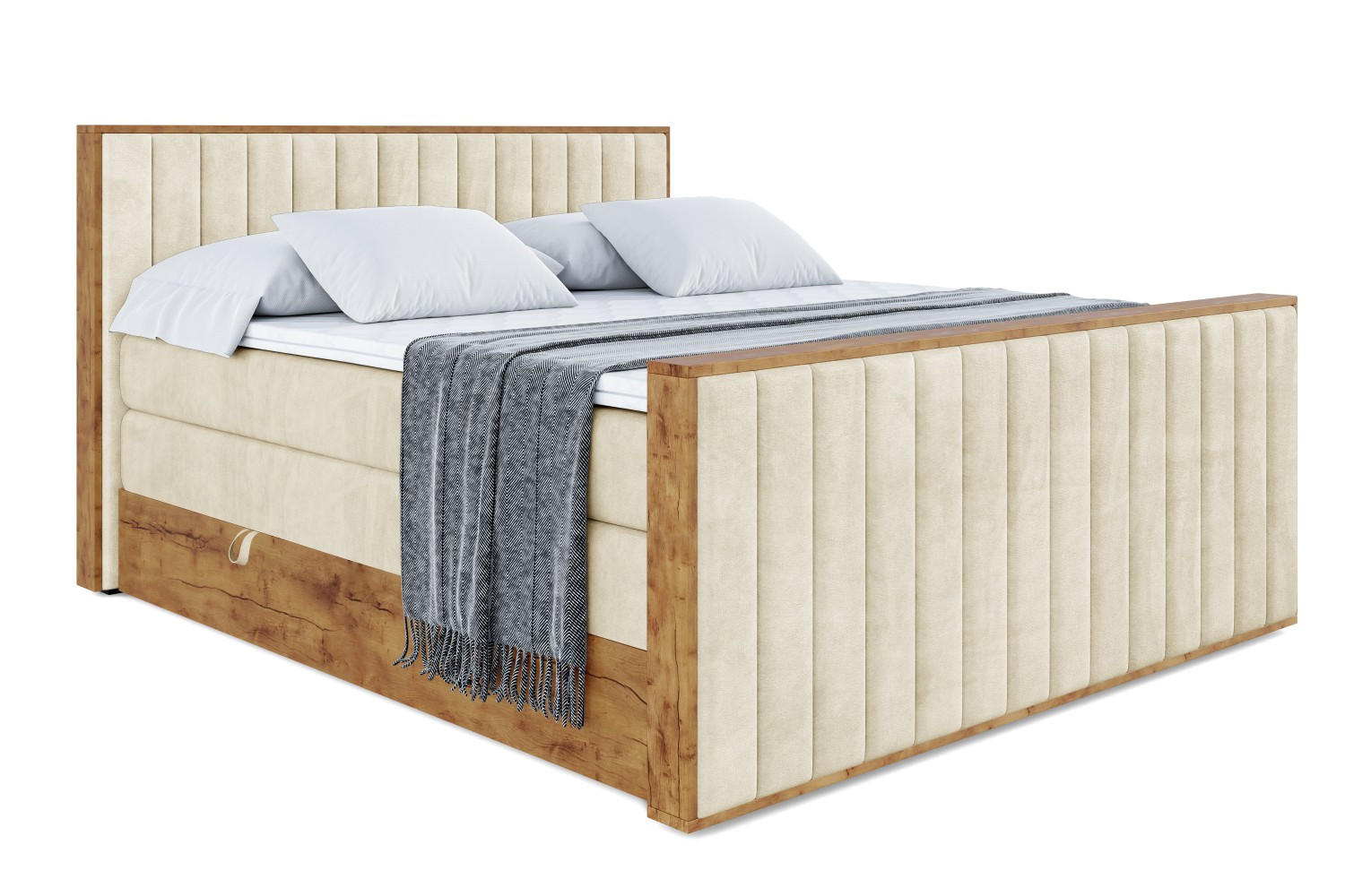 BOXSPRINGBETT mit Matratze H3|H4 und Lattenrost - LOLLI4-Z KING-160x200 - Beige Monolith - Beige, Holzwerkstoff (160/200cm) - ALTDECOR