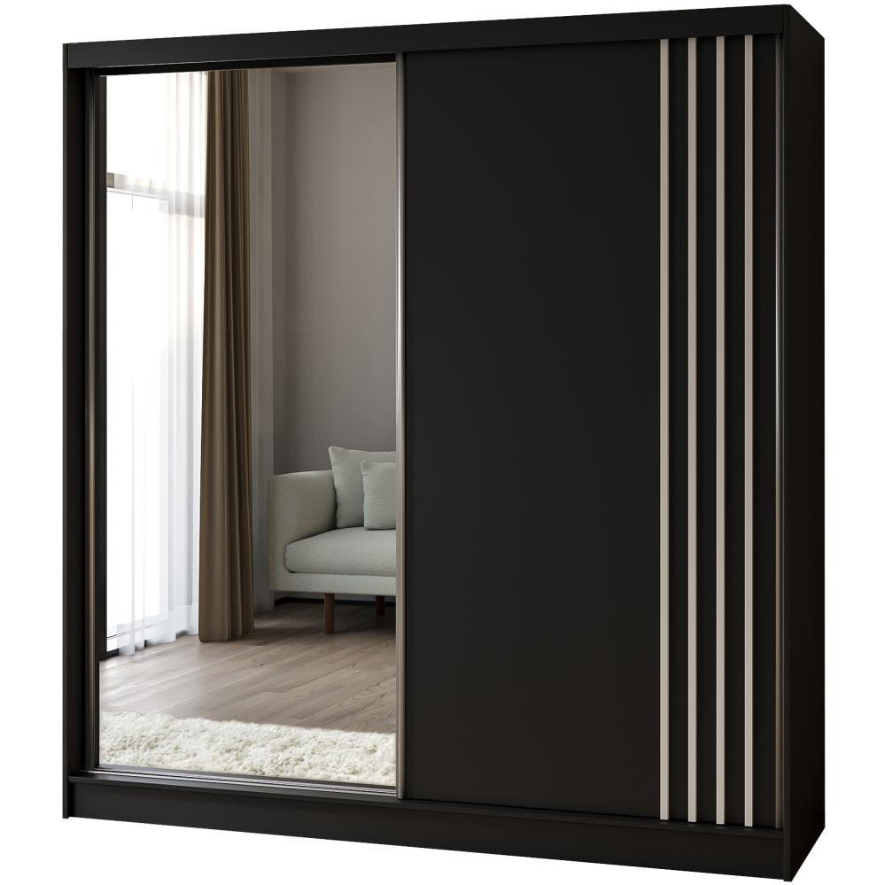 SCHWEBETÜRENSCHRANK Nela II 200/216/61 schwarz mit Schubladen - Schwarz/Eiche Artisan, Holzwerkstoff (200/216/61cm) - Beautysofa