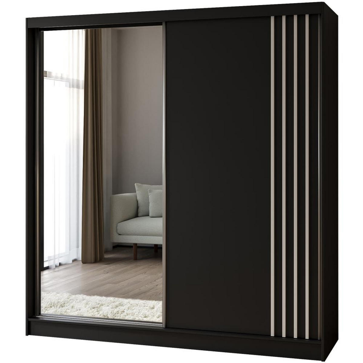 SCHWEBETÜRENSCHRANK Nela II 200/216/61 schwarz mit Schubladen - Schwarz/Eiche Artisan, Holzwerkstoff (200/216/61cm) - Beautysofa