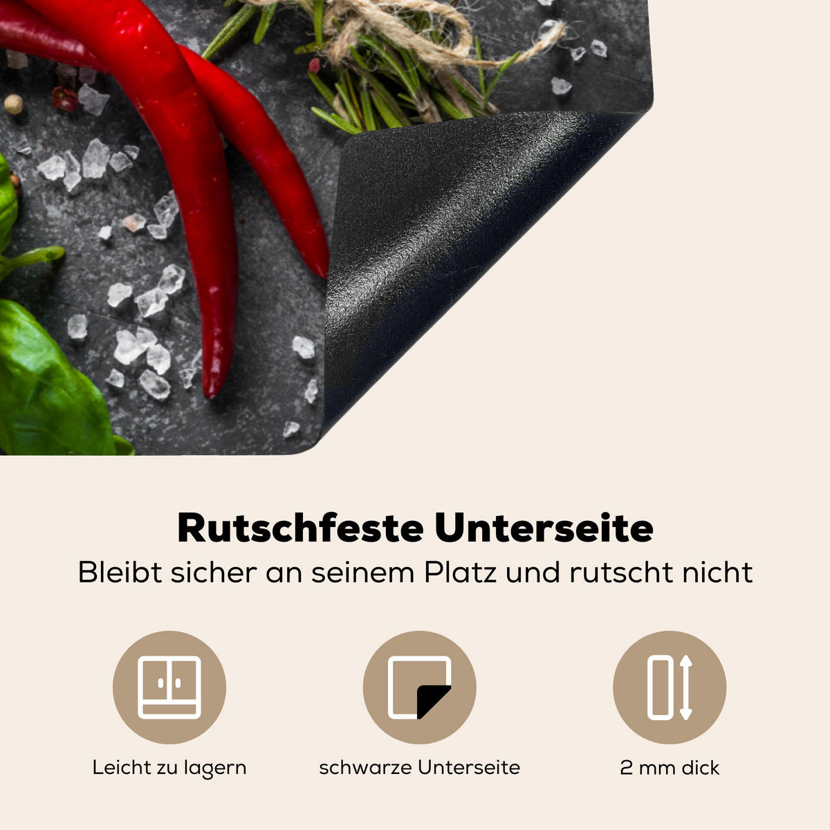 HERDABDECKPLATTE Pfeffer - Kräuter - Gewürze - Beton 83x51 cm - Rot, Kunststoff (83/51.5/0.2cm) - MuchoWow