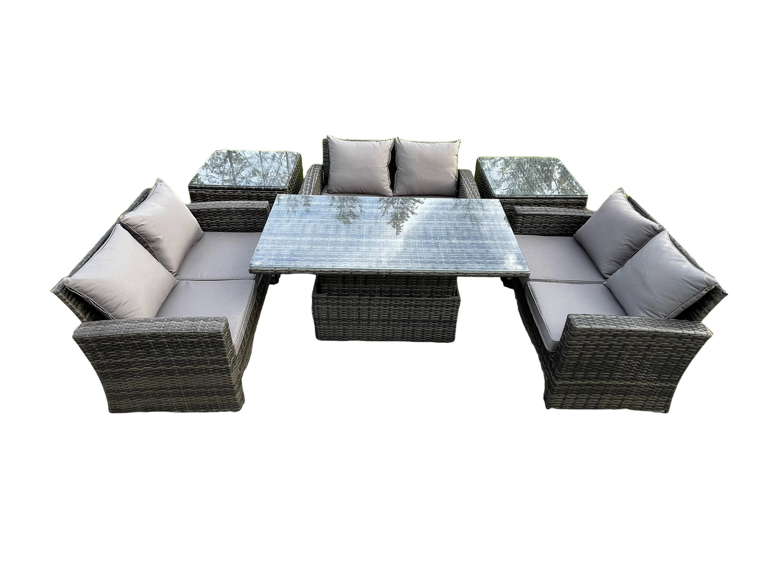 GARTENMÖBEL SET mit höhenverstellbarer Tisch Polyrattan Dunkelgrau 6-Sitzer - Dunkelgrau, Metall - Fimous