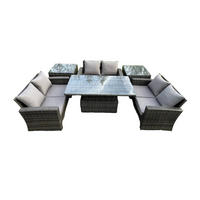 GARTENMÖBEL SET mit höhenverstellbarer Tisch Polyrattan Dunkelgrau 6-Sitzer - Dunkelgrau, Metall - Fimous