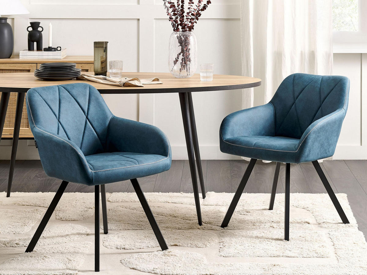 ESSZIMMERSTUHL 2er-Set Polsterbezug Blau Monee - Blau, Textil/Metall (48/78/50cm) - Beliani