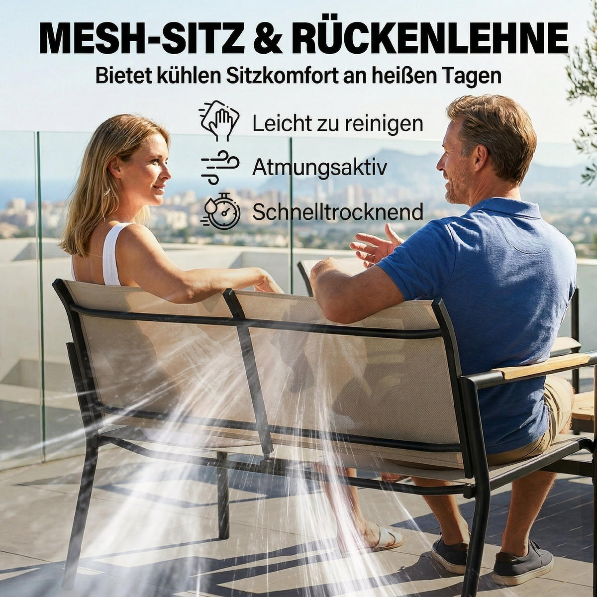 BALKONMÖBEL 4ER-SET aus Metall Netzstoff Cremeweiß - Creme/Weiß, Textil/Metall - Outsunny