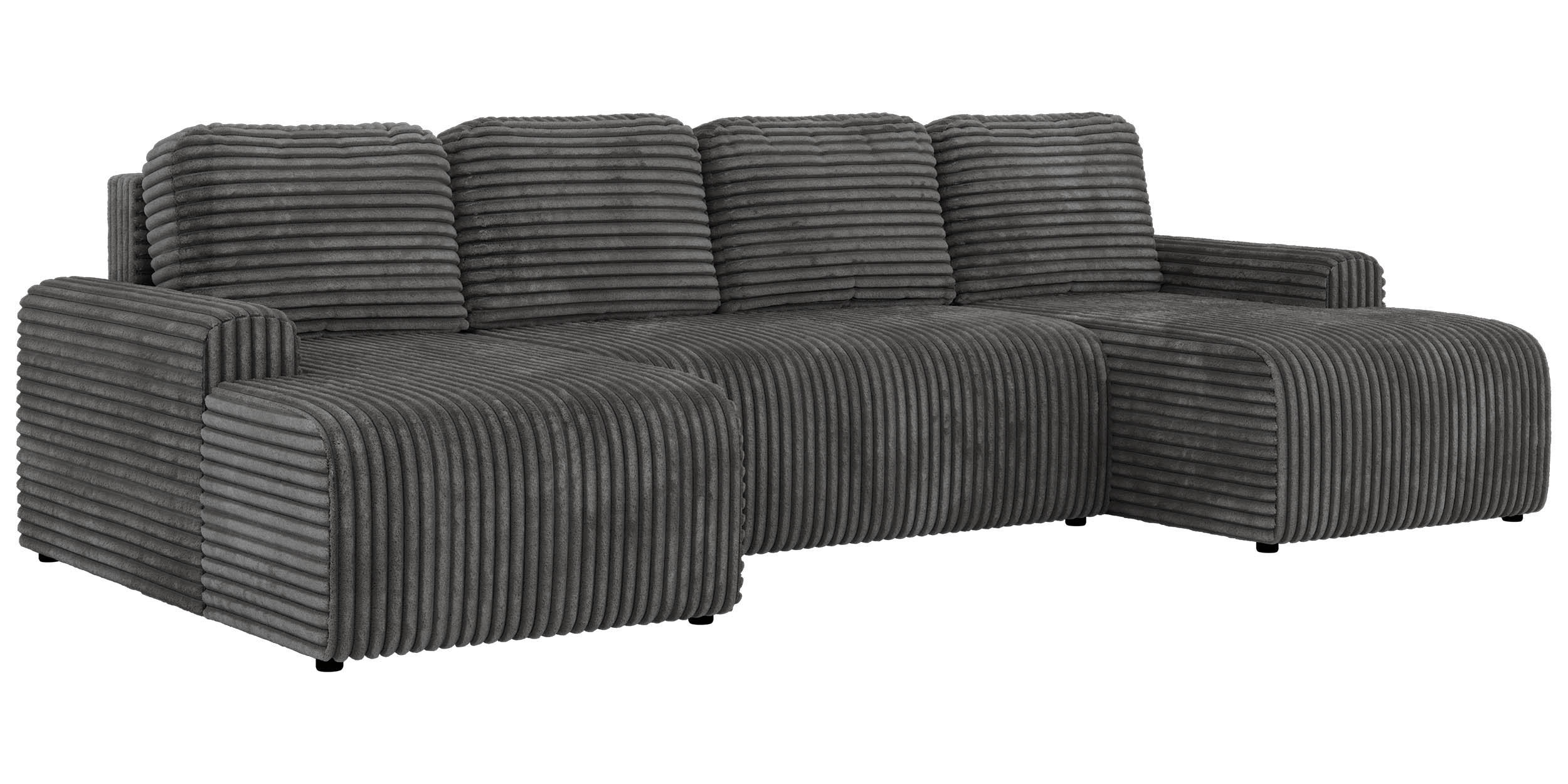 WOHNLANDSCHAFT NESSARO U Grau Cord - Schwarz/Grau, Kunststoff/Textil (312/92/151cm) - MKS