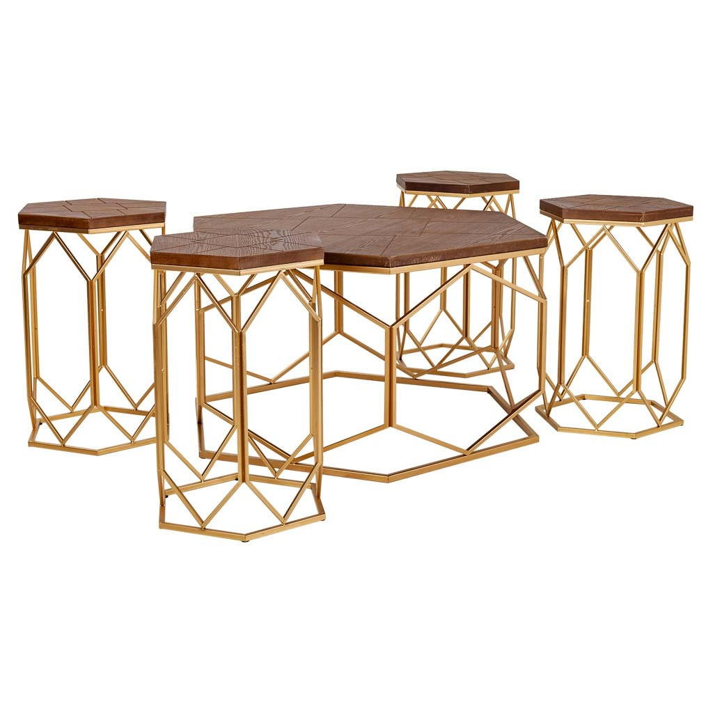 COUCHTISCH und Hocker , 5er-Set - Goldfarben, Metall (200/169/55cm) - Wanderlust