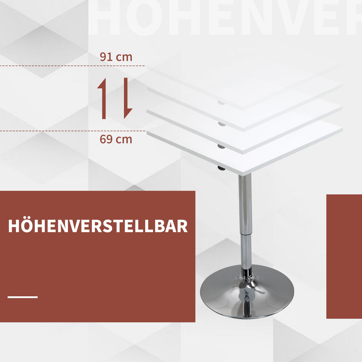 BARTISCH Höhenverstellbar Stehtisch mit Drehbar Tischplatte für Wohnzimmer - Weiß, Holzwerkstoff (60/60/91cm) - HOMCOM