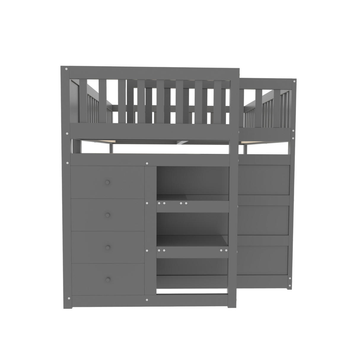 ETAGENBETT aus Holz 140x200 cm Grau mit Sicherheitstreppe, 4 Schubladen und hohem Fallschutz - Grau, Holzwerkstoff (140/200cm) - Modfu