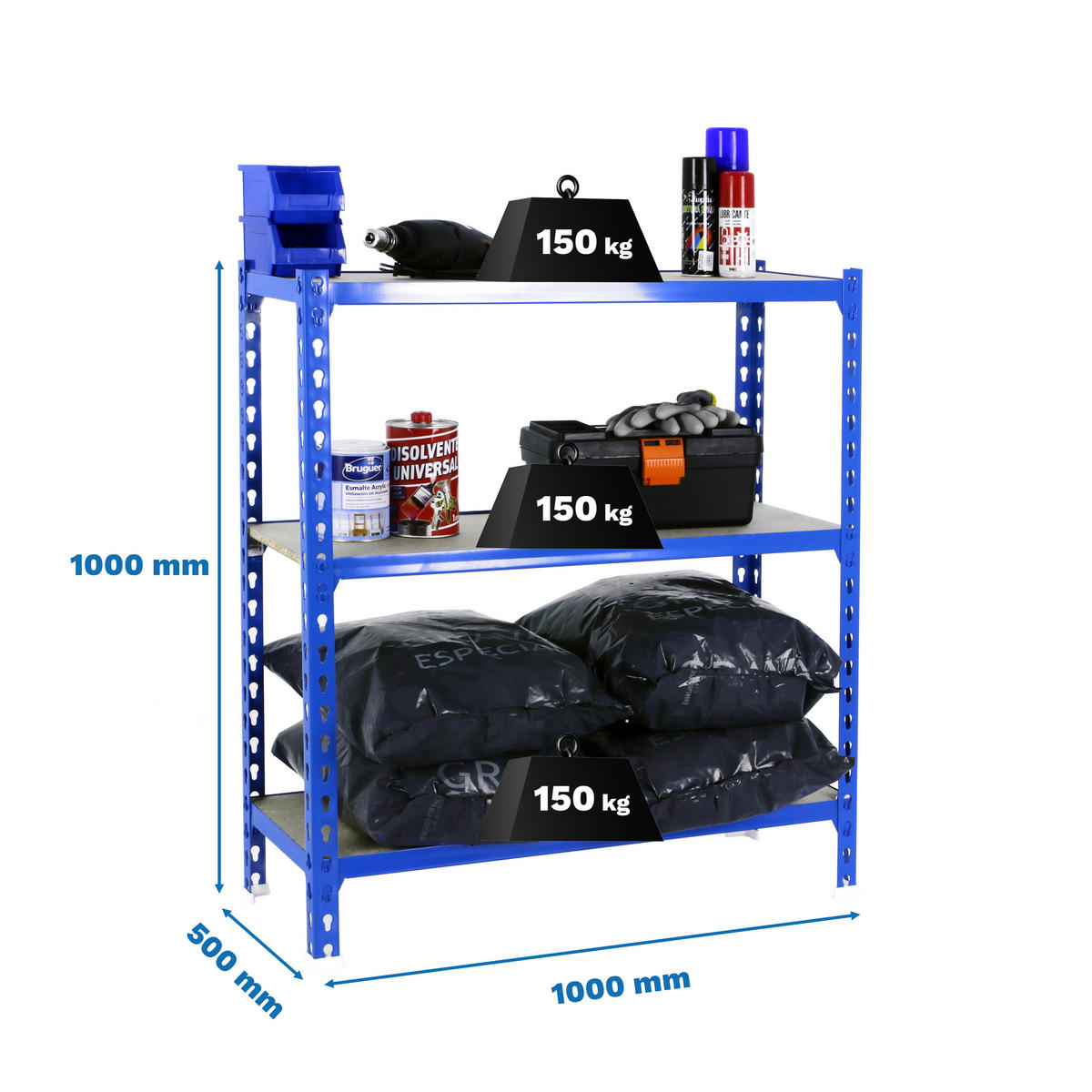 SCHWERLASTREGAL Small Muli HxBxT 100 x 100 x 50 cm 3 Fachböden Fachlast 150 kg Blau - Blau, Metall (100/100/50cm) - PROREGAL
