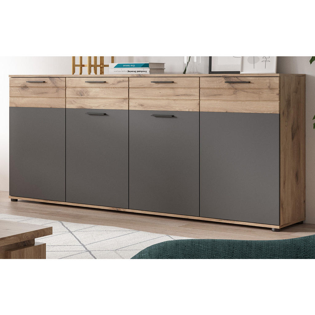 Thumbnail - Inn.Furn Sideboard, Eiche, Grau, Kunststoff, Nachbildung,Eiche, Holz Optik, Uni, 6 Fächer, 2 Schubladen, Rechteckig, 180...