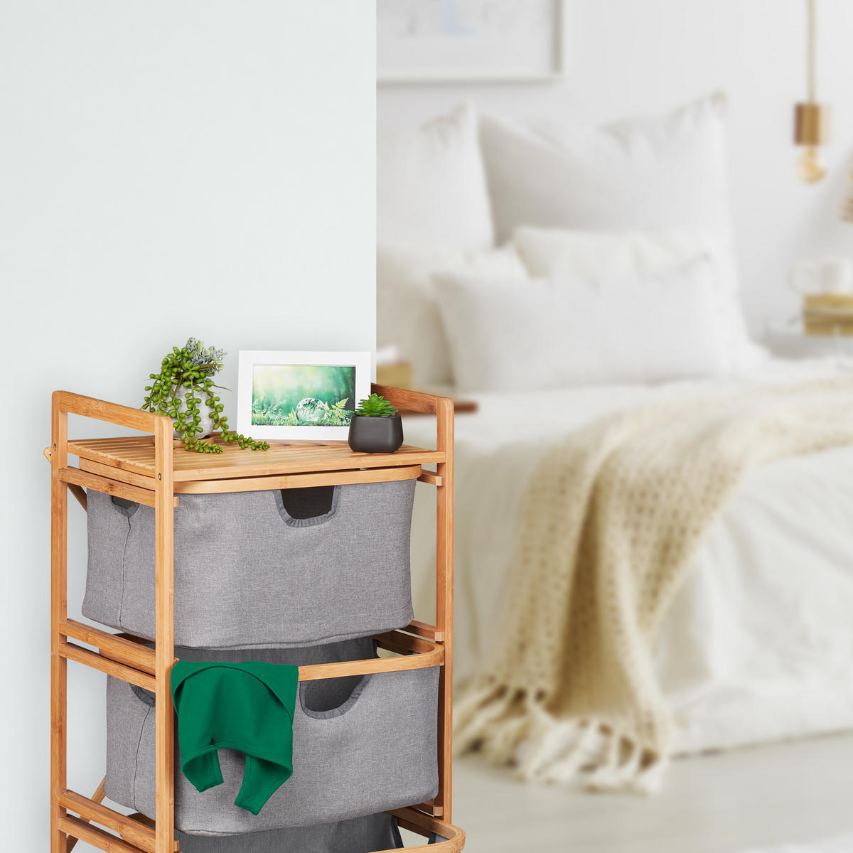 WÄSCHESORTIERER - Multicolor, Holz/Textil (44/96/34.5cm) - Relaxdays