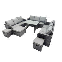 GARTENMÖBELSET mit ESSTISCH, 3-SITZER SOFA Polyrattan 12-Sitzer - Dunkelgrau/Grau, Glas/Kunststoff - Fimous
