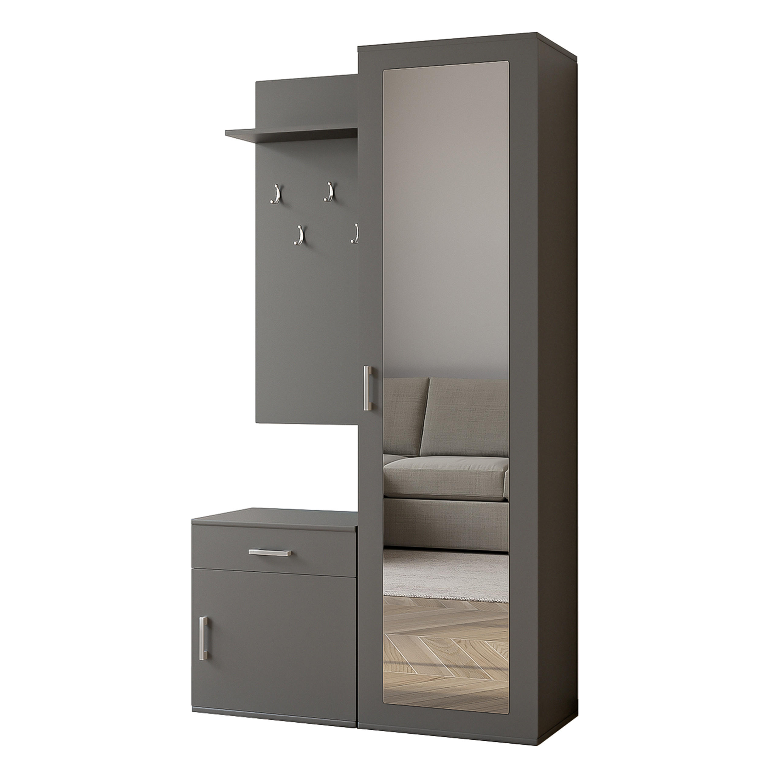 GARDEROBENSCHRANK VENTO 100/180,5/35 cm Modern Garderobe-Set Grau - Grau, Holzwerkstoff (100/180.5/35cm) - MASSENO