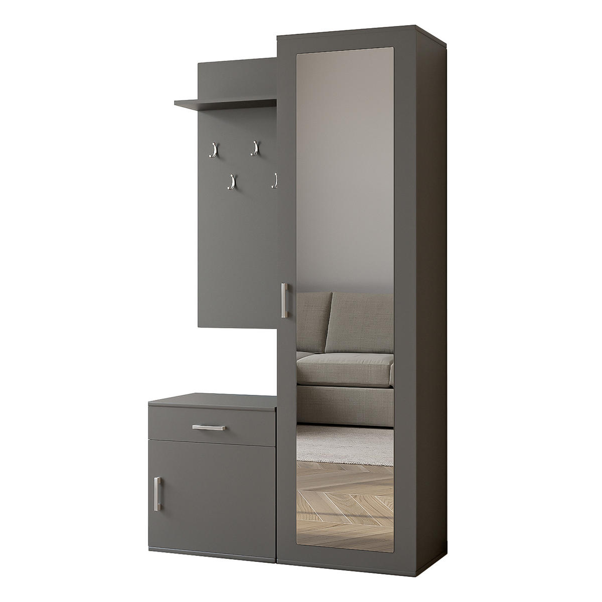 GARDEROBENSCHRANK VENTO 100/180,5/35 cm Modern Garderobe-Set Grau - Grau, Holzwerkstoff (100/180.5/35cm) - MASSENO
