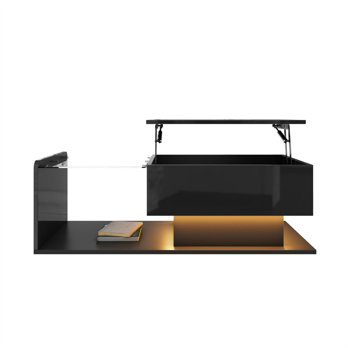 COUCHTISCH 100/50/33-47,5 cm cm schwarz höhenverstellbar mit Glasplatte und LED-Beleuchtung - Schwarz, Holzwerkstoff (110/50/47.5cm) - OKWISH