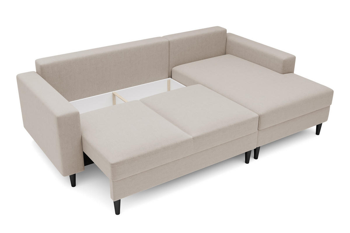 ECKSOFA Nalika Beige Velours - Beige/Schwarz, Holz/Textil (230/143cm) - Selsey