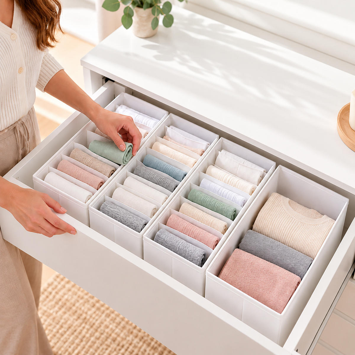 ORGANIZÉR Bílý 8dílná-sada - bílá, textil/papír (17/11/40cm) - Relaxdays