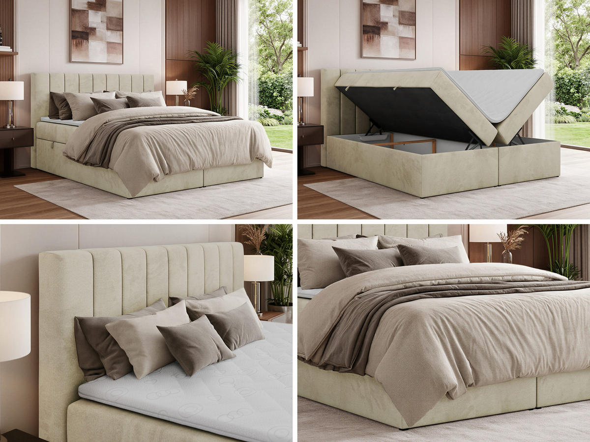 BOXSPRINGBETT ALVER 200/200 - Beige Velvet - H3 - Beige, Textil (200/200cm) - MKS