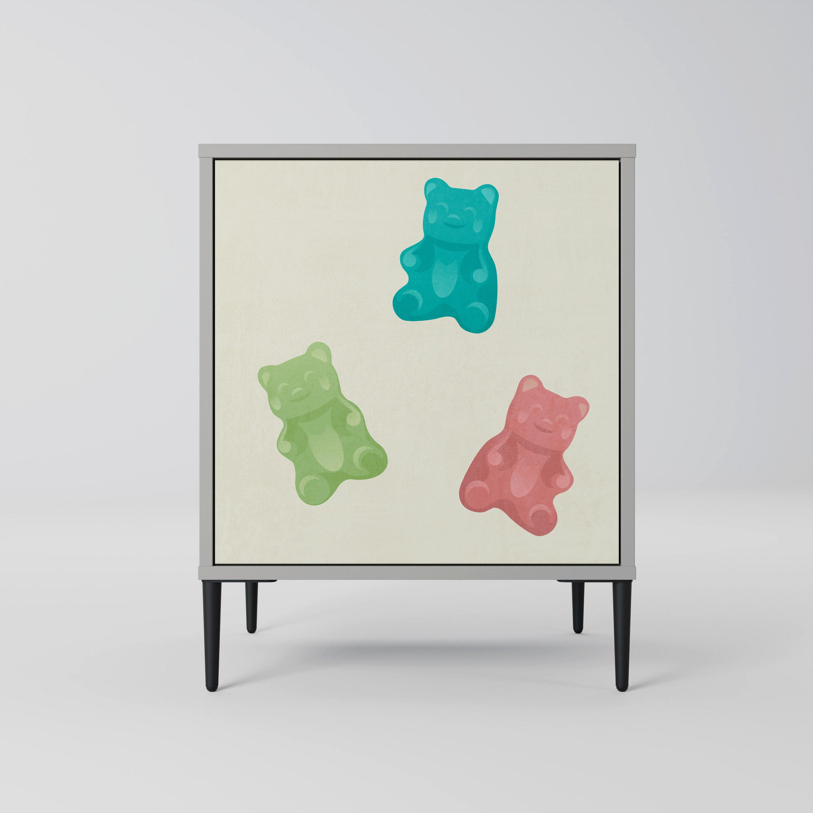 SIDEBOARD GUMMY BEARS, Grau, 57,5x42x72,5 cm, Schwarze Metallfüße - Multicolor/Schwarz, Holzwerkstoff/Metall (57.5/72.5/42cm) - SpaceRebels
