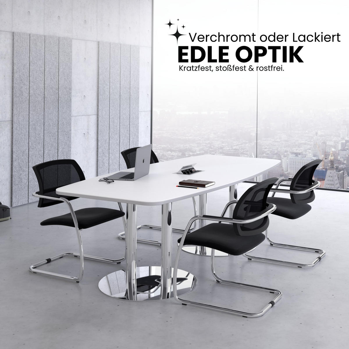 KONFERENZTISCH klein KT22 103/220/74,5 cm in Wildeiche/Chromfüße - Wildeiche/Chromfarben, Holzwerkstoff (103/220/74.5cm) - bümö