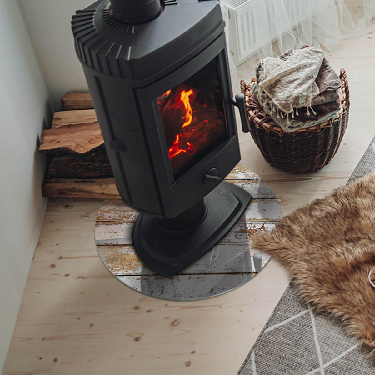 GLASPLATTE für Kamin Ø 50 cm Weiß - Weiß, Glas (50/50/0.4cm) - ArtPrintCave