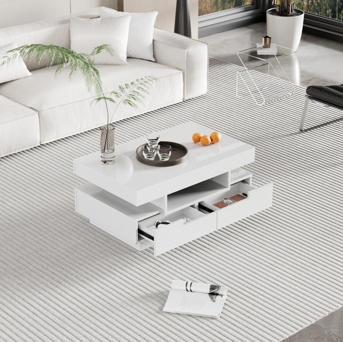 COUCHTISCH mit LED 80x50x36 cm Hochglanz Weiß - Weiß, Holzwerkstoff (80/50/36cm) - Meubliv