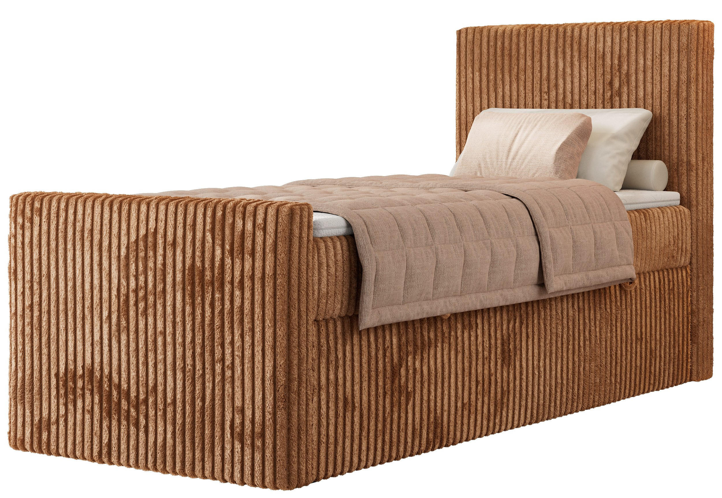 BOXBETT TILIANO DUO 90/200 - Orange Cord - H4 - Topper Visco - Rechts Seite - Orange, Textil (90/200cm) - MKS