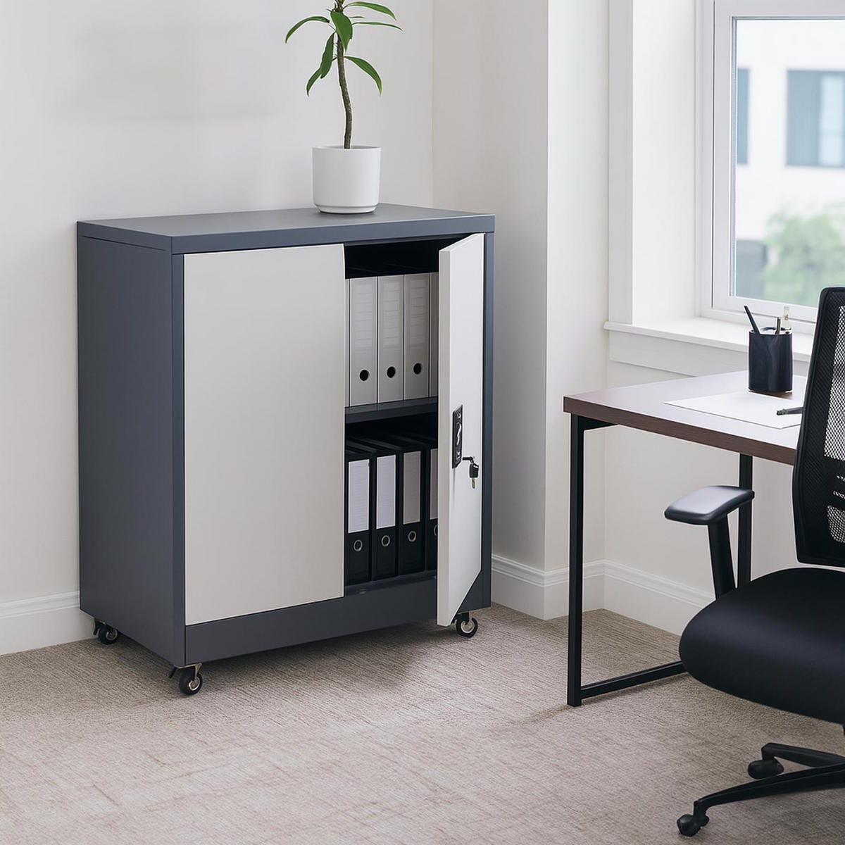 AKTENSCHRANK Dunkelgrau, Hellgrau - Dunkelgrau/Hellgrau, Metall (80/98/40cm) - MCW