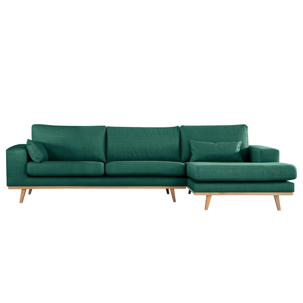 ECKSOFA mit Longchair - Dunkelgrün/Buchefarben, Textil (281/153cm) - home24