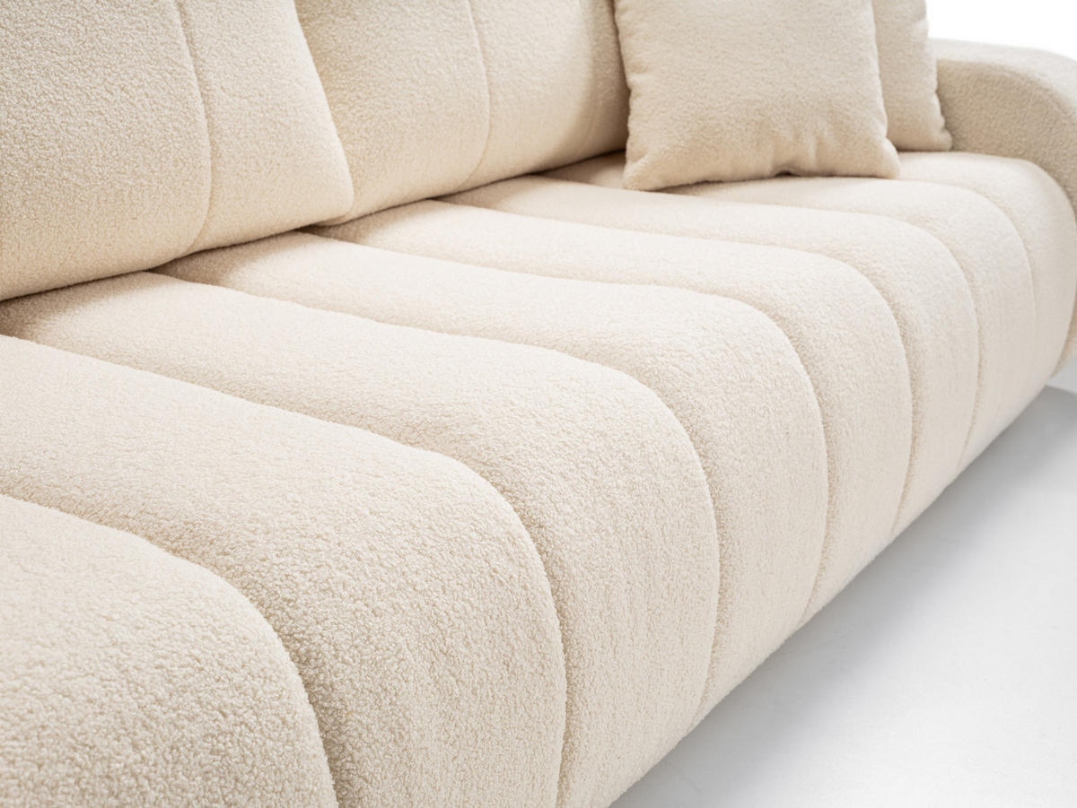 BETTSOFA GIOIA Creme Bucle-Stoff mit Schlaffunktion - Creme, Holz (248/88/105cm) - MASSENO
