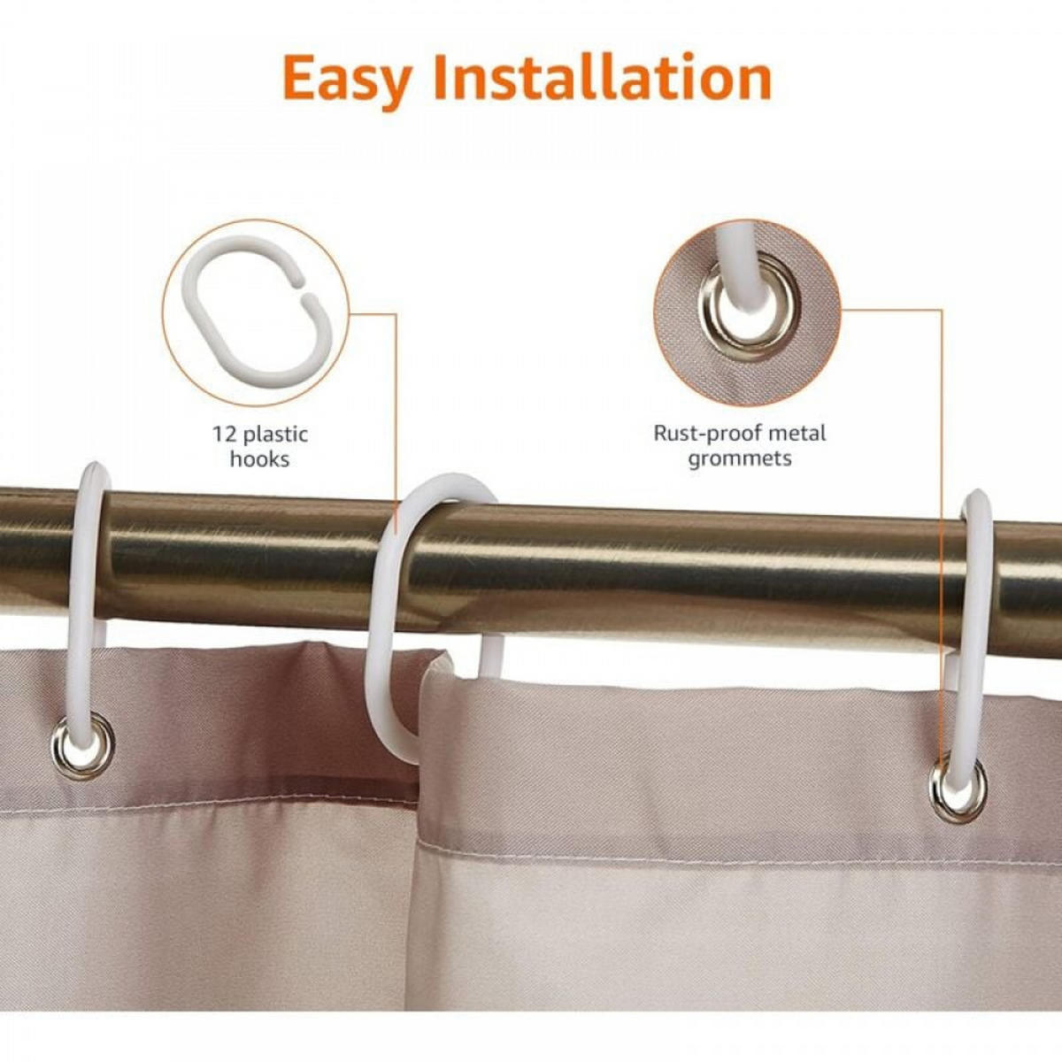 DUSCHVORHANG Stoff bedruckt wasserabweisend mit Haken Kunststoff Weiß Streifen Grau - Braun, Textil (180/180cm) - MCBOSON