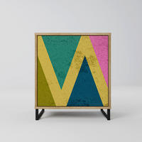 SIDEBOARD COLORFUL TRIANGLES, Eichefarben, 57,5x42x67,5 cm, Schwarze Metall-Rahmenfüße - Eichefarben/Multicolor, Holzwerkstoff/Metall (57.5/67.5/42cm) - SpaceRebels