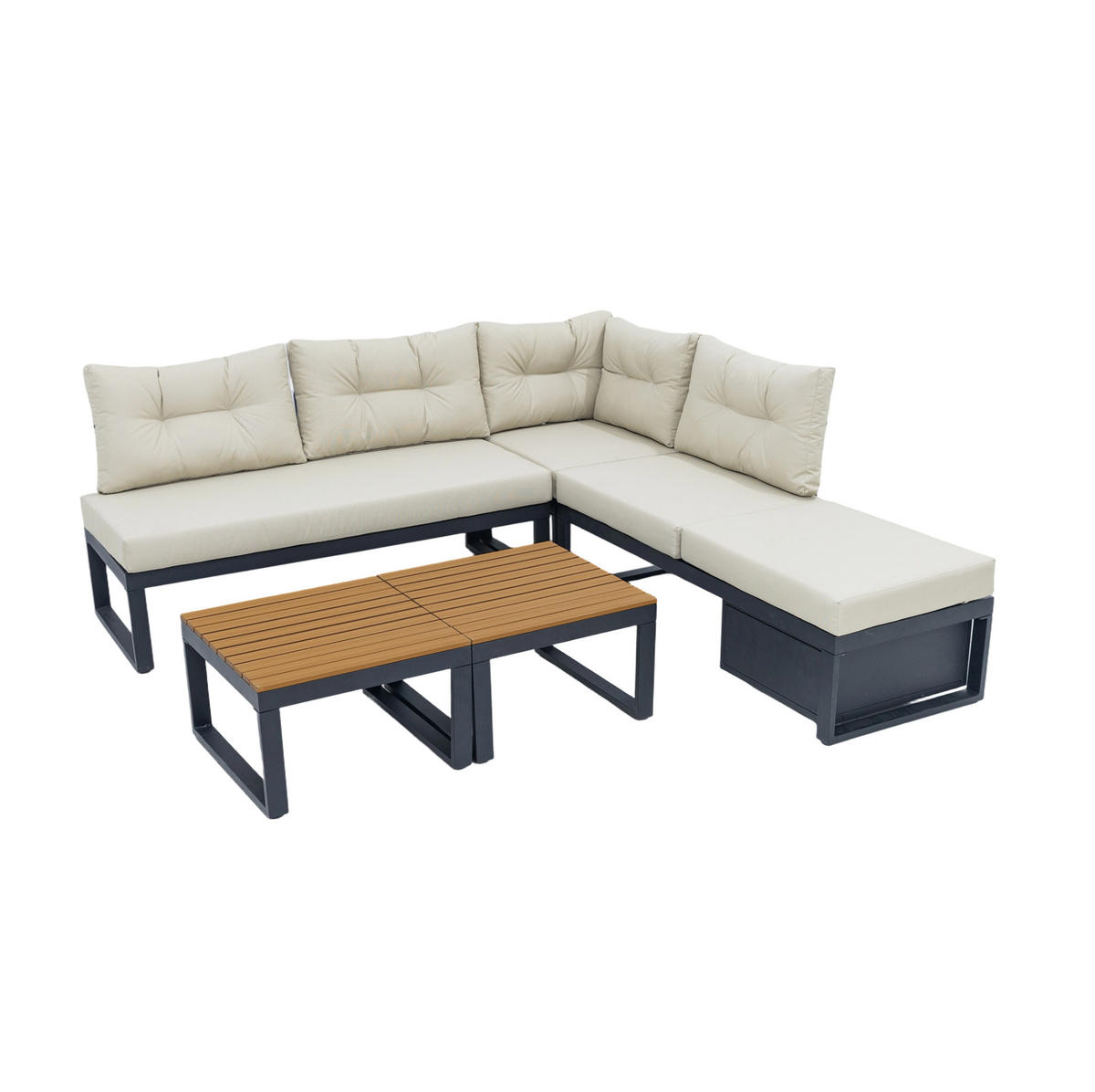 SOFASET modular mit Liegefunktion und Stauraum Beige - Beige, Metall - Beauniv
