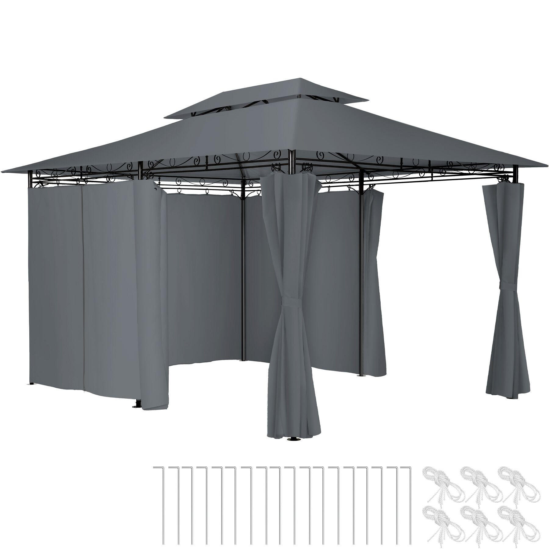 GARTENPAVILLON Emine,inklusive Spannseilen und Heringen,anthrazit - Anthrazit, Kunststoff (300/265/400cm) - tectake