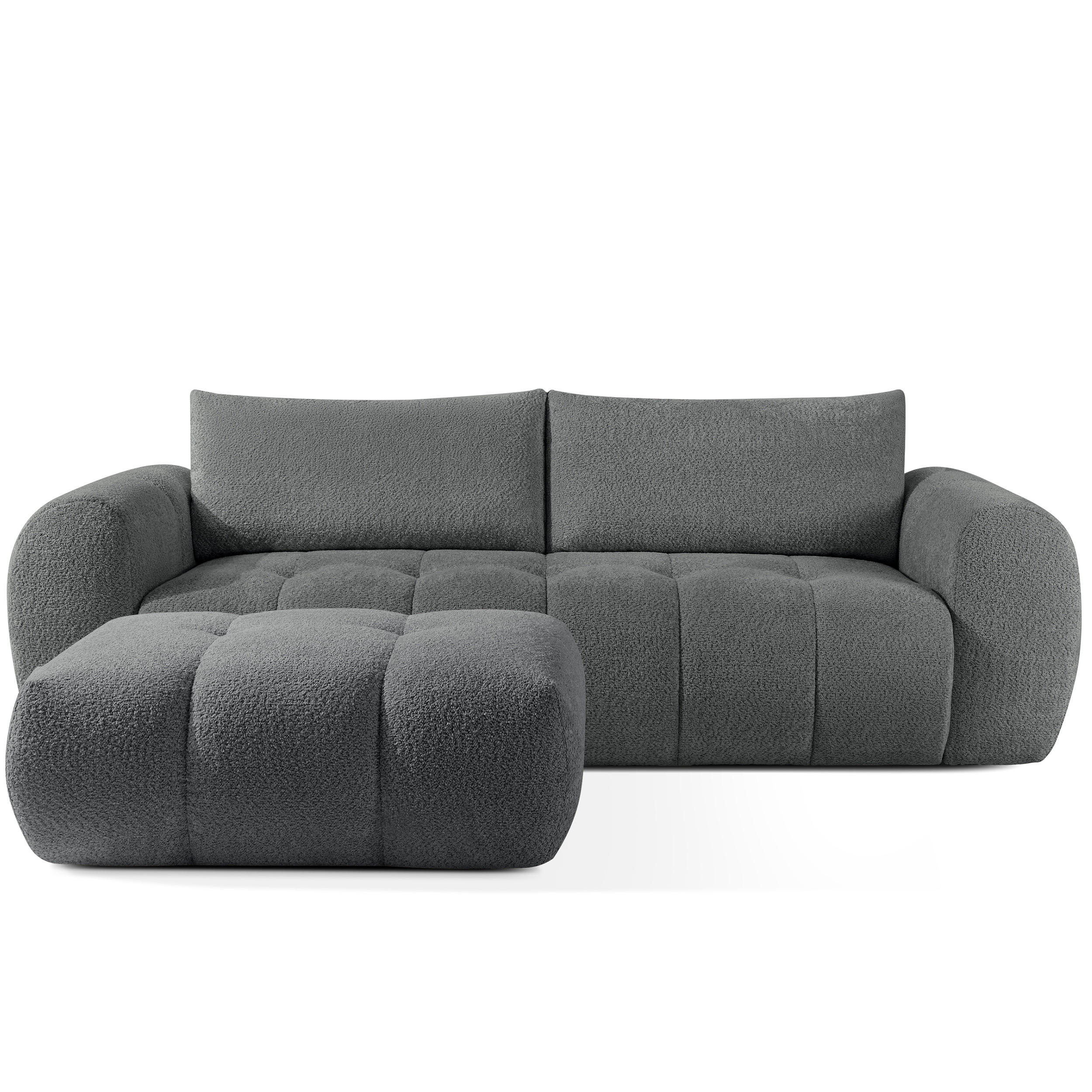 SOFA LIRA mit Pouf, Dunkelgrau, Bouclé - Dunkelgrau, Holz/Holzwerkstoff (96/43/50cm) - KONSIMO®